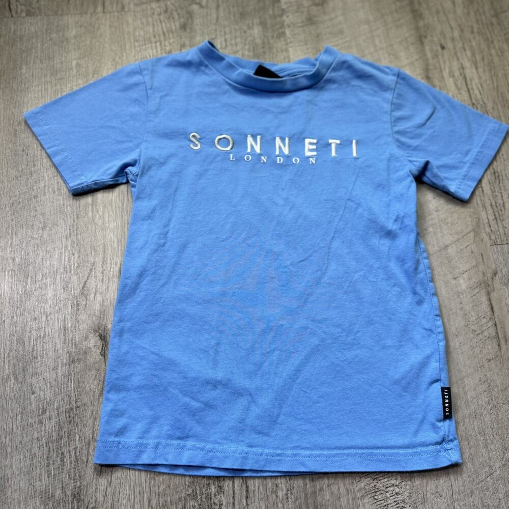Kids London T Shirt Gray Blue Boys Size S 6 Crew Neck Short Sleeve Embroidered